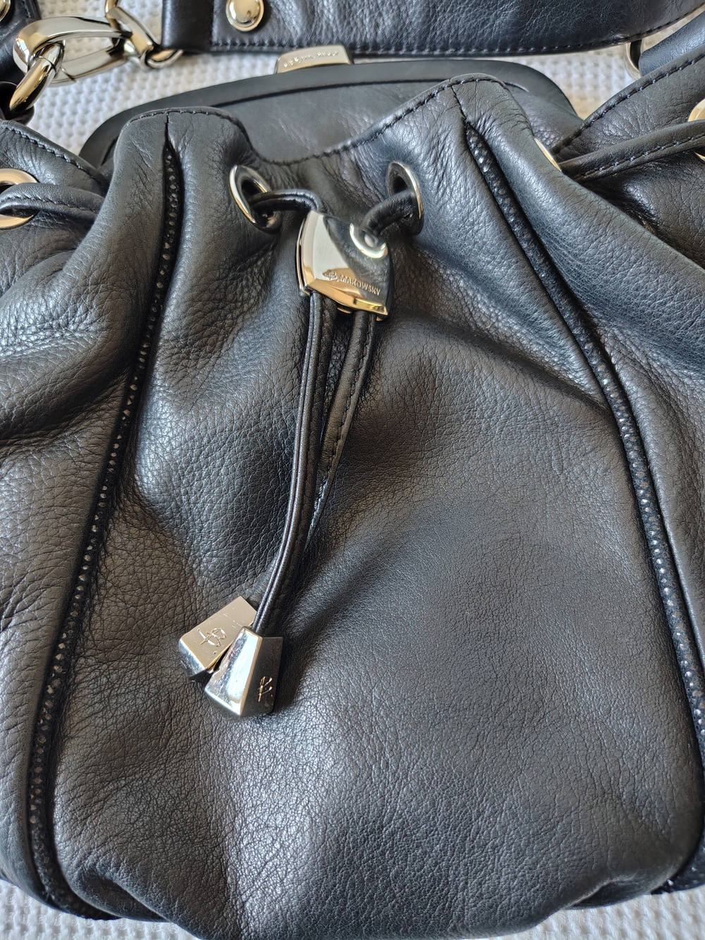 B Makowsky Black Leather Crossbody with Silver Hardware. - Picture 4 of 13